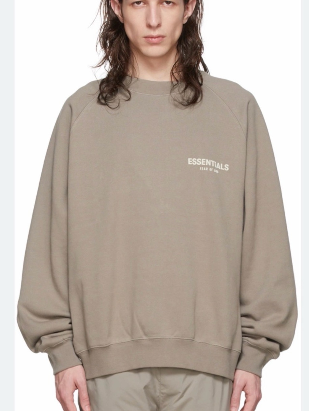 ESSENTIALS Taupe Crewneck Sweatshirt with Chest Logo size xxs